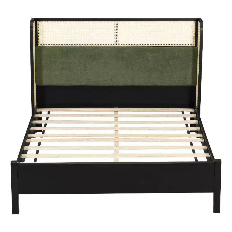 Cadre de lit plateforme Queen/King avec tête de lit capitonnée à oreilles et cadre en bois robuste, bohème - ModernLuxe