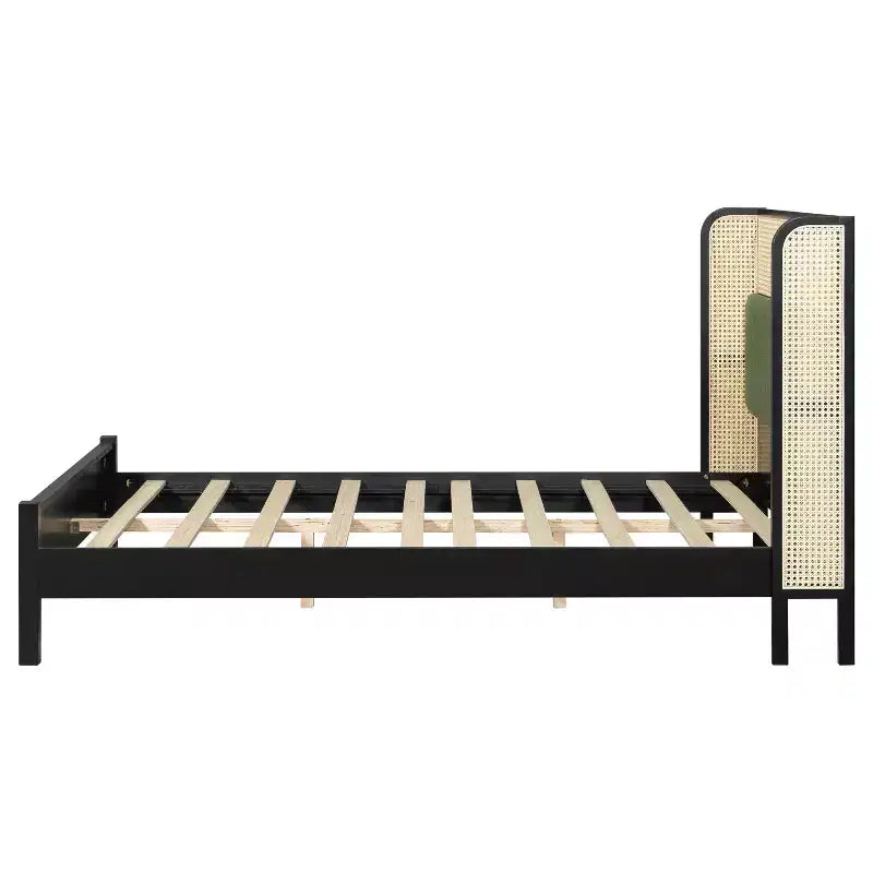 Cadre de lit plateforme Queen/King avec tête de lit capitonnée à oreilles et cadre en bois robuste, bohème - ModernLuxe