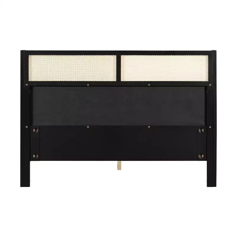 Cadre de lit plateforme Queen/King avec tête de lit capitonnée à oreilles et cadre en bois robuste, bohème - ModernLuxe