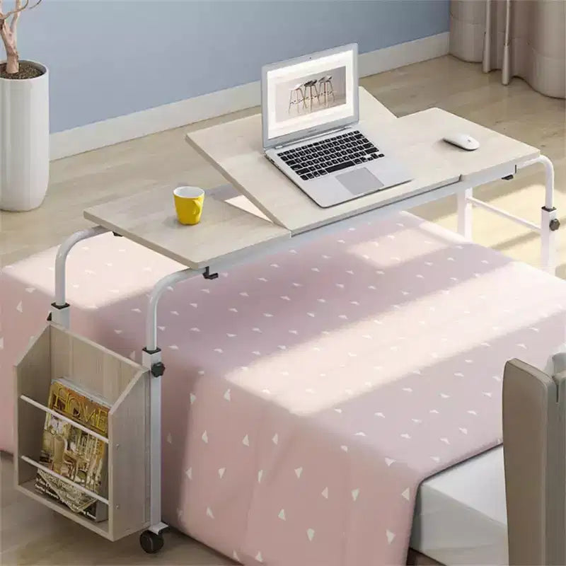 Table de lit d'hôpital réglable sur roulettes avec plateau inclinable, compatible avec les ordinateurs portables et les repas au lit, bureau roulant à hauteur et longueur réglables pour un usage domestique et médical