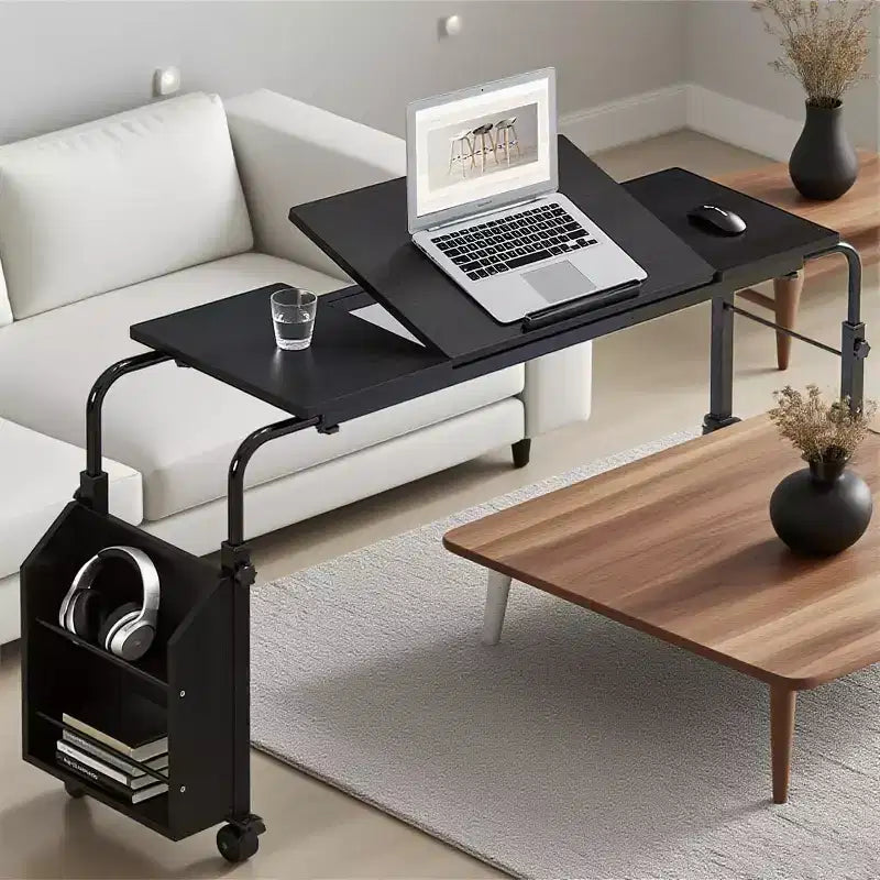 Table de lit d'hôpital réglable sur roulettes avec plateau inclinable, compatible avec les ordinateurs portables et les repas au lit, bureau roulant à hauteur et longueur réglables pour un usage domestique et médical