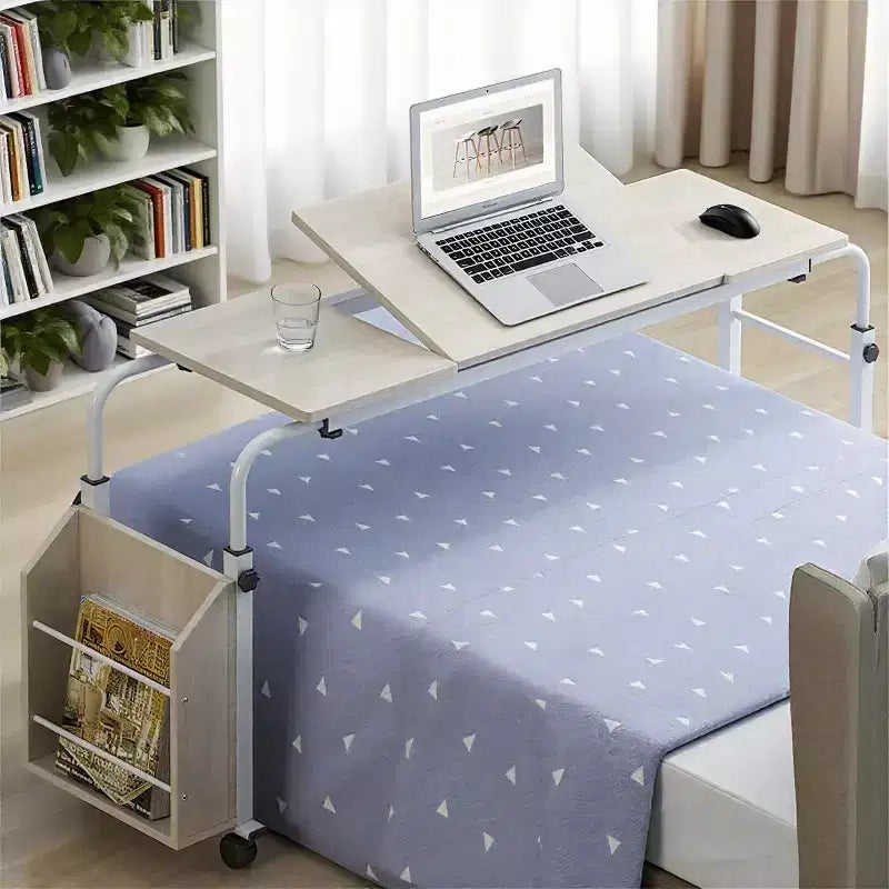 Table de lit d'hôpital réglable sur roulettes avec plateau inclinable, compatible avec les ordinateurs portables et les repas au lit, bureau roulant à hauteur et longueur réglables pour un usage domestique et médical