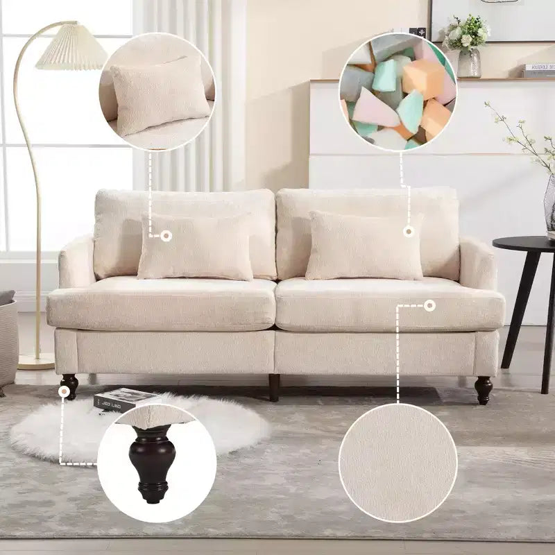 Canapé moderne TUYOHW de 175 cm en tissu bouclette, canapé 2 places avec coussins d'assise amovibles pour salon, appartement, chambre à coucher