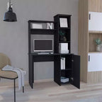 TUYOHW Bureau d'ordinateur, bureau d'étude avec huche, armoire à porte unique, étagères de rangement à 3 niveaux, grand plateau, bureau d'écriture moderne pour chambre à coucher, bureau