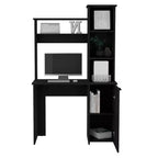 TUYOHW Bureau d'ordinateur, bureau d'étude avec huche, armoire à porte unique, étagères de rangement à 3 niveaux, grand plateau, bureau d'écriture moderne pour chambre à coucher, bureau
