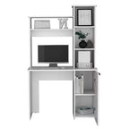 TUYOHW Bureau d'ordinateur, bureau d'étude avec huche, armoire à porte unique, étagères de rangement à 3 niveaux, grand plateau, bureau d'écriture moderne pour chambre à coucher, bureau