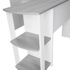 TUYOHW Bureau d'angle moderne en L, bureau de travail avec deux étagères latérales, panneaux en bois stratifiés, bureau d'ordinateur en bois pour bureau, étude, chambre à coucher, gris