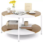 Costway 2-Tier Round Coffee Table w/Storage Shelf Metal Frame for Living Room Apartment White & Brown