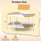 Costway Table basse ronde à 2 niveaux avec étagère de rangement et cadre en métal pour salon/appartement, blanc et marron