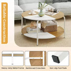 Costway Table basse ronde à 2 niveaux avec étagère de rangement et cadre en métal pour salon/appartement, blanc et marron