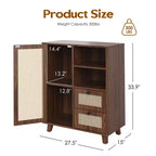 JVNOXK Armoire d'appoint avec porte en rotin tressé de 15 pouces, étagères réglables et glissières de tiroir, convient aux salons, Noyer
