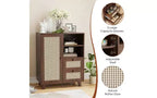 JVNOXK Armoire d'appoint avec porte en rotin tressé de 15 pouces, étagères réglables et glissières de tiroir, convient aux salons, Noyer