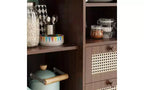 JVNOXK Armoire d'appoint avec porte en rotin tressé de 15 pouces, étagères réglables et glissières de tiroir, convient aux salons, Noyer