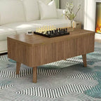 Table basse rectangulaire moderne 3 en 1 en bois cannelé GDFStudio Yuchen avec plateau relevable et rangement dissimulé