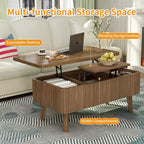 Table basse rectangulaire moderne 3 en 1 en bois cannelé GDFStudio Yuchen avec plateau relevable et rangement dissimulé