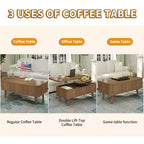 Table basse rectangulaire moderne 3 en 1 en bois cannelé GDFStudio Yuchen avec plateau relevable et rangement dissimulé