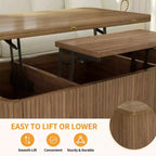 Table basse rectangulaire moderne 3 en 1 en bois cannelé GDFStudio Yuchen avec plateau relevable et rangement dissimulé