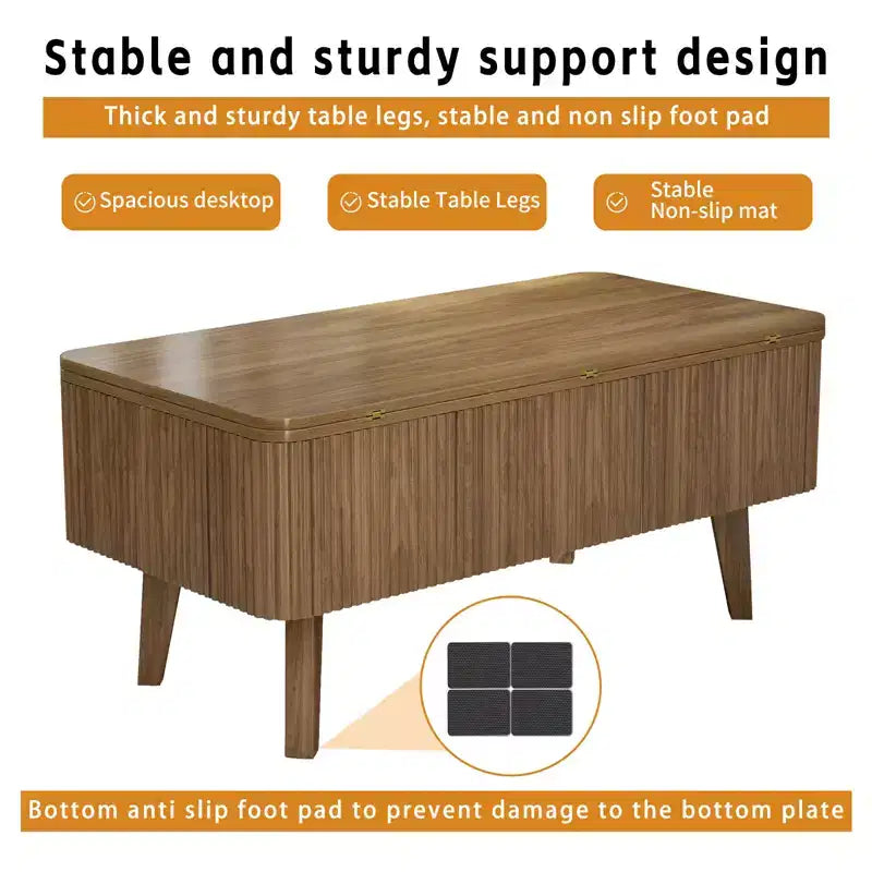 Table basse rectangulaire moderne 3 en 1 en bois cannelé GDFStudio Yuchen avec plateau relevable et rangement dissimulé