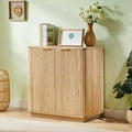 JVNOXK 31.5-inch Sideboard with Storage Space Adjustable Shelves with Curved Wave Design Suitable for Bedrooms and Living Rooms Oak Finish