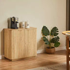 JVNOXK Buffet 80 cm avec espace de rangement Étagères réglables et design à vagues incurvées Convient aux chambres à coucher et aux salons Finition chêne