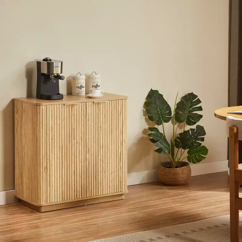JVNOXK Buffet 80 cm avec espace de rangement Étagères réglables et design à vagues incurvées Convient aux chambres à coucher et aux salons Finition chêne