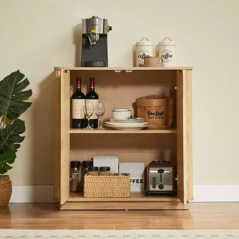 JVNOXK Buffet 80 cm avec espace de rangement Étagères réglables et design à vagues incurvées Convient aux chambres à coucher et aux salons Finition chêne