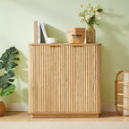 JVNOXK Buffet 80 cm avec espace de rangement Étagères réglables et design à vagues incurvées Convient aux chambres à coucher et aux salons Finition chêne