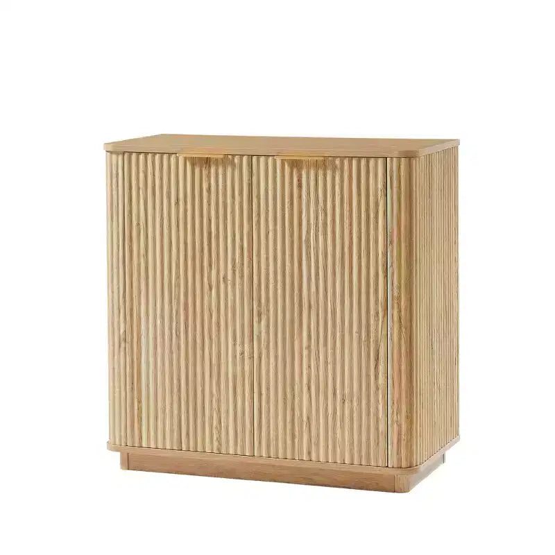 JVNOXK Buffet 80 cm avec espace de rangement Étagères réglables et design à vagues incurvées Convient aux chambres à coucher et aux salons Finition chêne