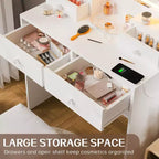 BALHAM TRADE-Coiffeuse avec miroir LED 3 modes d'éclairage Prise de courant 4 tiroirs Rangement caché Chaise