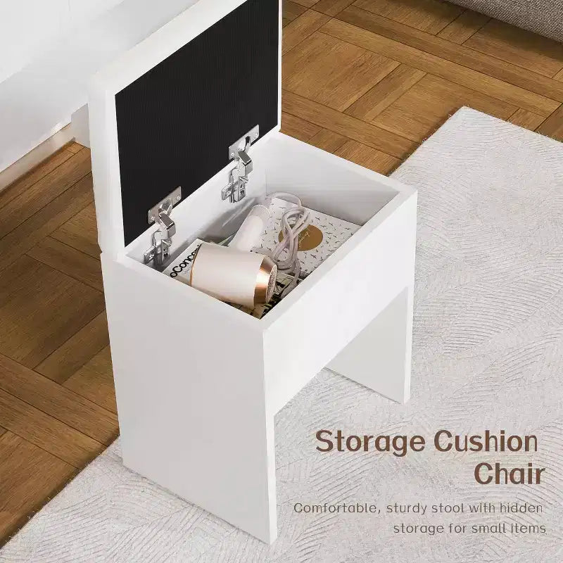 BALHAM TRADE-Coiffeuse avec miroir LED 3 modes d'éclairage Prise de courant 4 tiroirs Rangement caché Chaise