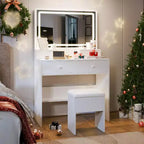 BALHAM TRADE-Coiffeuse avec miroir LED 3 modes d'éclairage Prise de courant 4 tiroirs Rangement caché Chaise