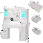 BALHAM TRADE – Coiffeuse avec miroir et ensemble avec armoires et tiroirs RGB 3 modes d'éclairage LED