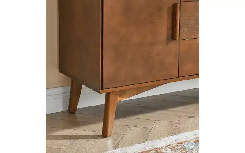 JVNOXK Buffet de style moderne du milieu du siècle de 120 cm avec rangement, comprenant 2 portes et 3 tiroirs, idéal pour la salle à manger, finition noyer