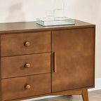 JVNOXK Buffet de style moderne du milieu du siècle de 120 cm avec rangement, comprenant 2 portes et 3 tiroirs, idéal pour la salle à manger, finition noyer