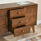 JVNOXK Buffet de style moderne du milieu du siècle de 120 cm avec rangement, comprenant 2 portes et 3 tiroirs, idéal pour la salle à manger, finition noyer
