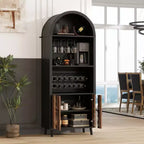 Meuble de Bar 71, Vitrine Arc de Ferme, Meuble Arc Noir et Bar à Café, Support à Whisky avec Porte-Bouteilles et Porte-Verres pour Salon/Salle à Manger