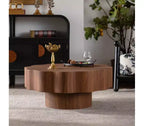 Coffee Table 31.5, Scalloped Edge, Walnut Engineered Wood Grain Sticker Center Table, Modern Irregular Round Coffee Table for Living Room/Bedroom