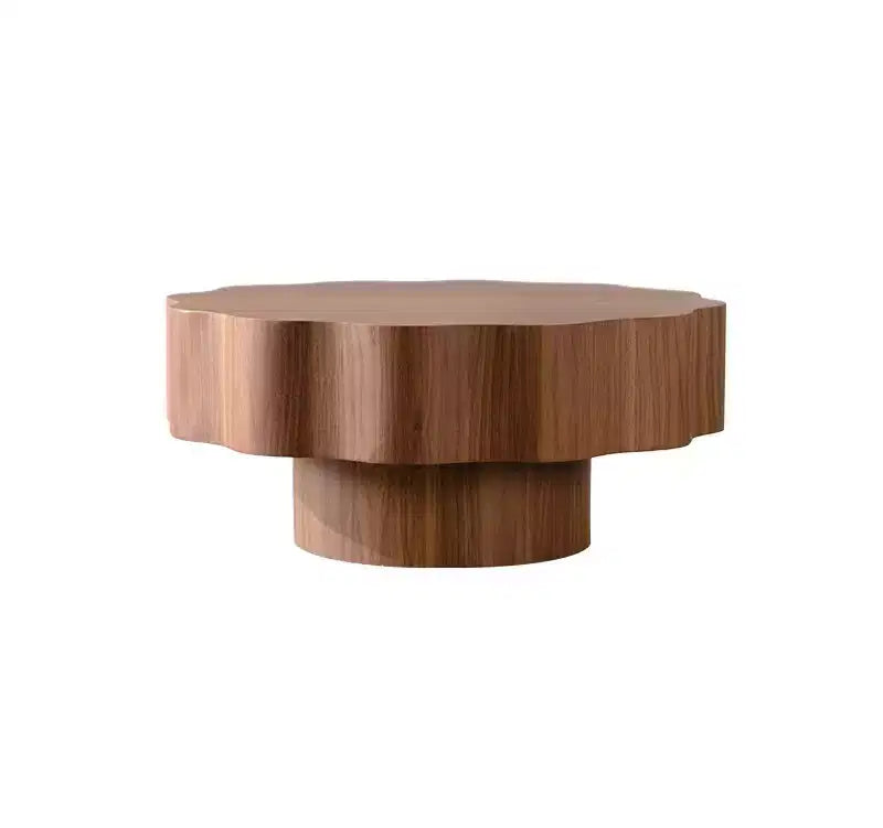 Table basse 80 cm, bords festonnés, table basse en placage bois de noyer d'ingénierie, table basse ronde irrégulière moderne pour salon/chambre