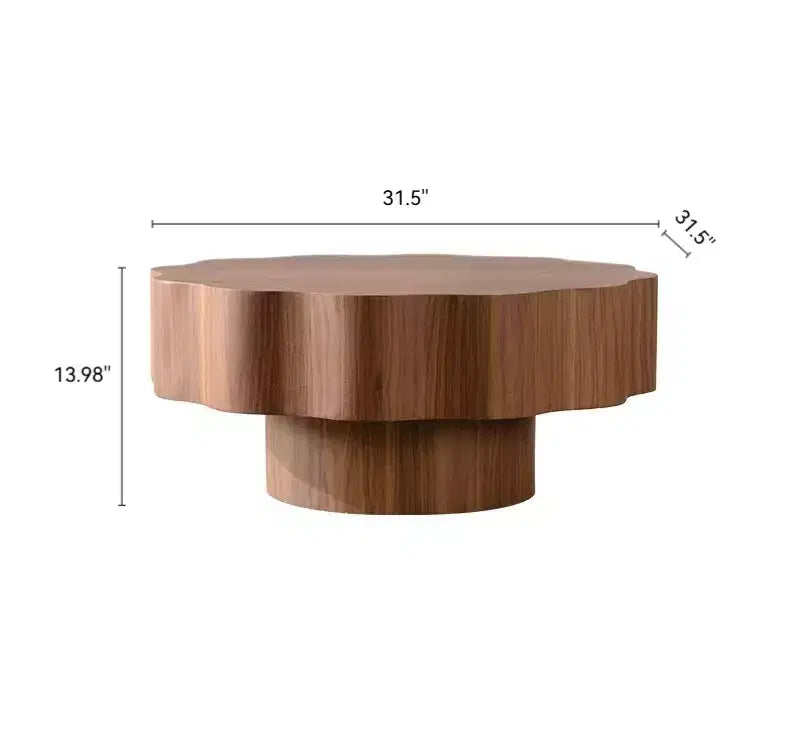 Table basse 80 cm, bords festonnés, table basse en placage bois de noyer d'ingénierie, table basse ronde irrégulière moderne pour salon/chambre