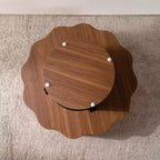 Table basse 80 cm, bords festonnés, table basse en placage bois de noyer d'ingénierie, table basse ronde irrégulière moderne pour salon/chambre