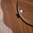 Table basse 80 cm, bords festonnés, table basse en placage bois de noyer d'ingénierie, table basse ronde irrégulière moderne pour salon/chambre