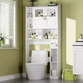 Over The Toilet Storage Cabinet,Glass Door Adjustable Bathroom Storage Organizer Over Toilet,with Toilet Paper Holder,for Bathroom, Restroom White
