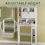 Meuble de rangement au-dessus des toilettes, organisateur de rangement de salle de bain réglable avec porte en verre au-dessus des toilettes, avec porte-papier toilette, pour salle de bain, toilettes, blanc