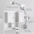 Meuble de rangement au-dessus des toilettes, organisateur de rangement de salle de bain réglable avec porte en verre au-dessus des toilettes, avec porte-papier toilette, pour salle de bain, toilettes, blanc