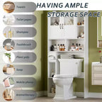 Meuble de rangement au-dessus des toilettes, organisateur de rangement de salle de bain réglable avec porte en verre au-dessus des toilettes, avec porte-papier toilette, pour salle de bain, toilettes, blanc