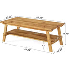 Table basse Lantine en bois massif avec rangement, table basse rectangulaire de style rustique de 47 pouces, table de salon longue simple à 2 niveaux, naturel