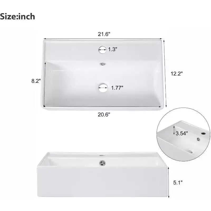 Meuble-lavabo de salle de bain de 54,8 cm, Meuble de rangement de salle de bain avec évier, Montage facile, Rangement ouvert, Meuble-lavabo autoportant pour petits espaces