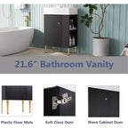 Meuble-lavabo de salle de bain de 54,8 cm, Meuble de rangement de salle de bain avec évier, Montage facile, Rangement ouvert, Meuble-lavabo autoportant pour petits espaces