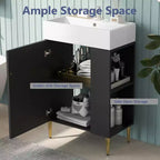 Meuble-lavabo de salle de bain de 54,8 cm, Meuble de rangement de salle de bain avec évier, Montage facile, Rangement ouvert, Meuble-lavabo autoportant pour petits espaces