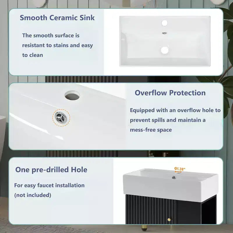 Meuble-lavabo de salle de bain de 54,8 cm, Meuble de rangement de salle de bain avec évier, Montage facile, Rangement ouvert, Meuble-lavabo autoportant pour petits espaces